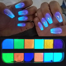 Load image into Gallery viewer, 6Box/Set Fluorescen Gradient Nail Glitter Neon Powder Shinny Pigment Dust Power For UV Gel Polish DIY Nail Art Decorations