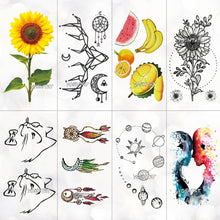 Load image into Gallery viewer, 25 Pattern Children Cartoon Temporary Tattoo Stickers Fruit Flower Planet Watercolor Tattoo Kids Body Art Drawing Tatoo
